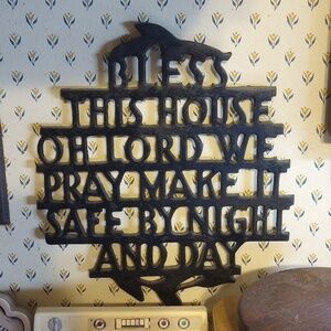 Vintage Cast Iron Christian Catholic Religious Hot Plate Trivet